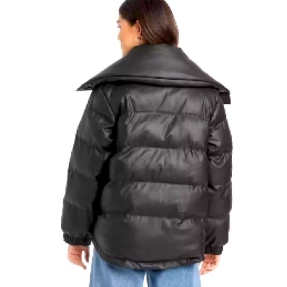 NWT UNIVERSAL THREAD Black Faux Leather Puffer Coat - Large